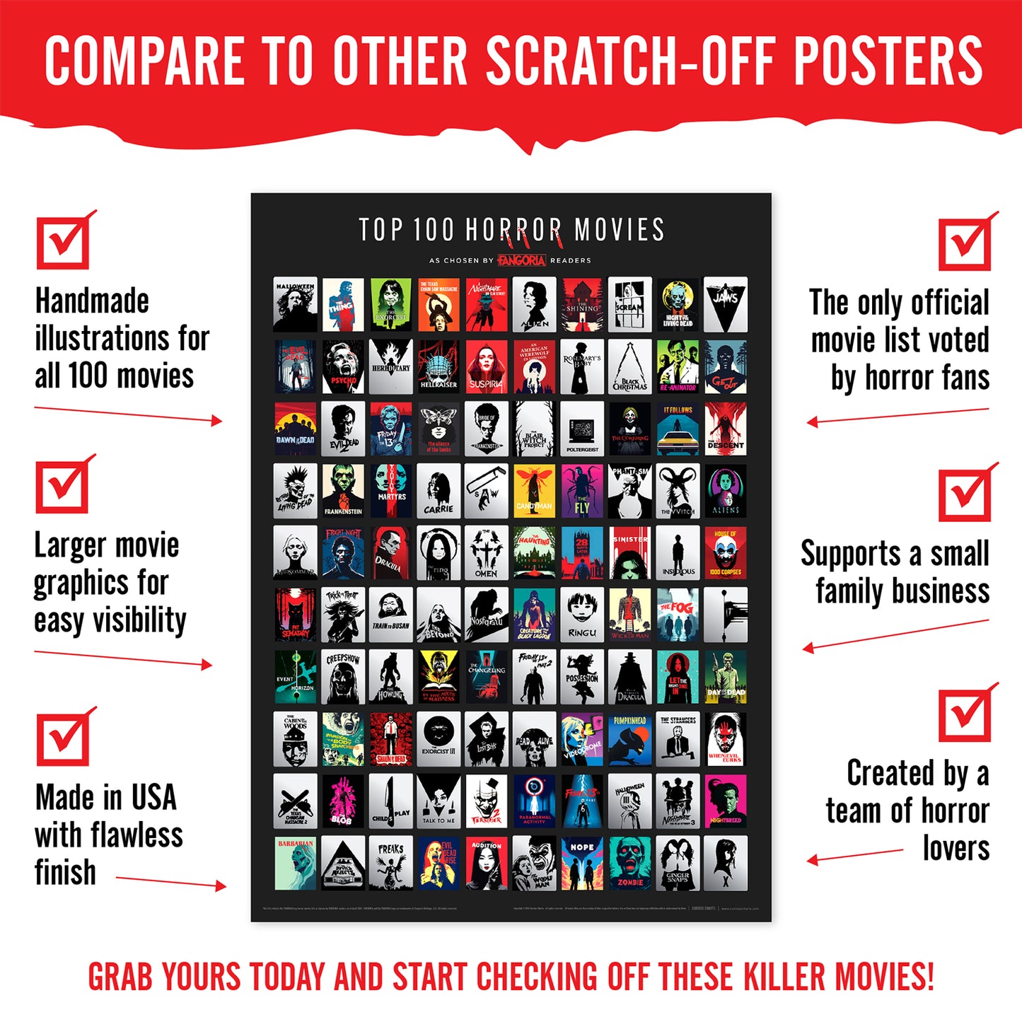 Official Fangoria™ Top 100 Horror Movies Scratch-off Poster